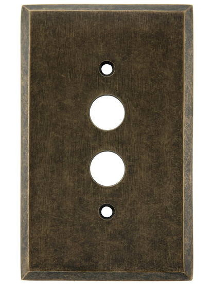 Traditional Forged Brass Single Gang Push Button Switch Plate in Antique Brass.